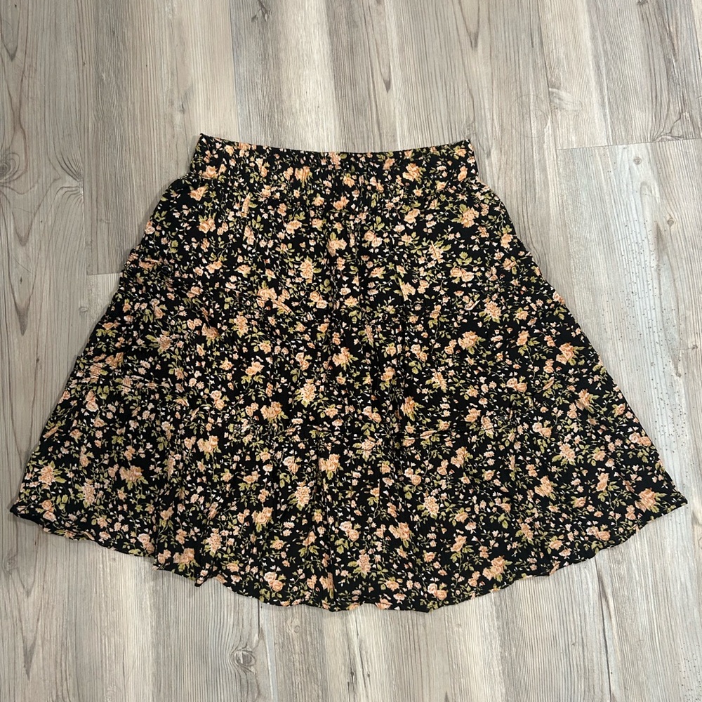 Floral Black Skirt